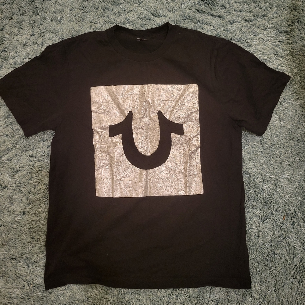 True Religion Black Foil Box Logo T-Shirt Men's Large